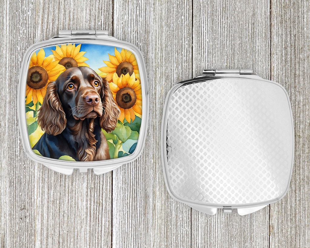Boykin Spaniel in Sunflowers Compact Mirror Decorative Travel Makeup Mirror for Women Girls Gifts Pocket Makeup Mirror Folding Handheld