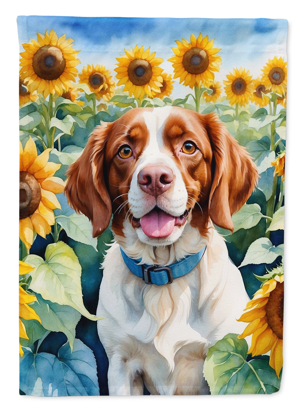 Brittany Spaniel in Sunflowers House Flag 28x40 Porch Sleeve Pole Decorative Outside Yard Banner Artwork Wall Hanging, Polyester