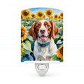 Brittany Spaniel in Sunflowers Ceramic Night Light Compact, UL-Certified, Ideal for Bedroom, Bathroom, Nursery, Hallway, Kitchen, 6x4x3, Multicolor
