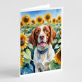 Brittany Spaniel in Sunflowers Greeting Cards Pack of 8 Blank Cards with Envelopes Whimsical A7 Size 5x7