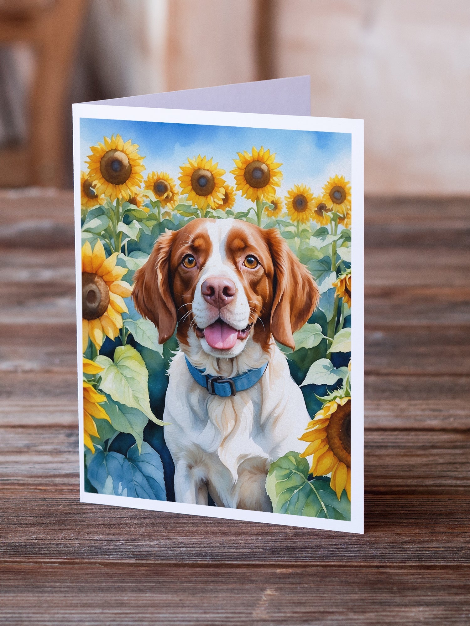 Brittany Spaniel in Sunflowers Greeting Cards Pack of 8 Blank Cards with Envelopes Whimsical A7 Size 5x7