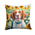 Brittany Spaniel in Sunflowers Decorative Throw Pillow 18x18 Indoor Outdoor Accent Cushion, Fabric Cover with Insert for Sofa, Bed, Porch & Living Room