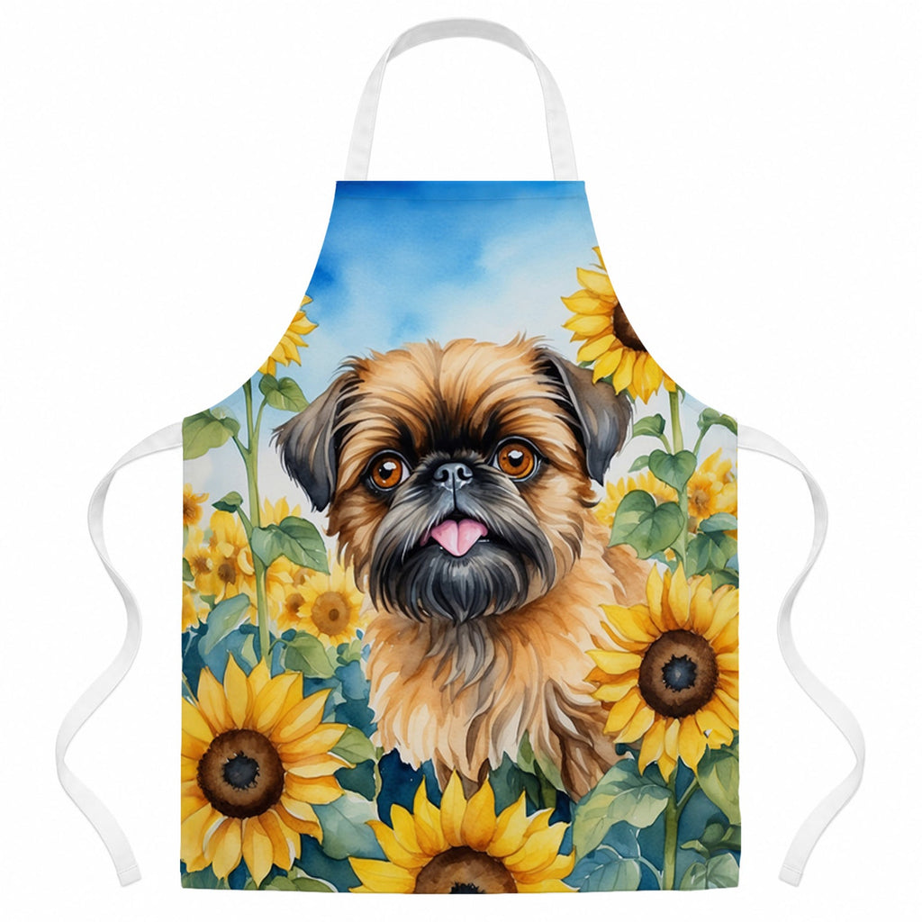 Brussels Griffon in Sunflowers Apron Cooking Kitchen Server Baking Crafts Gardening for Adult Women Men, Unisex, Large, Multicolor