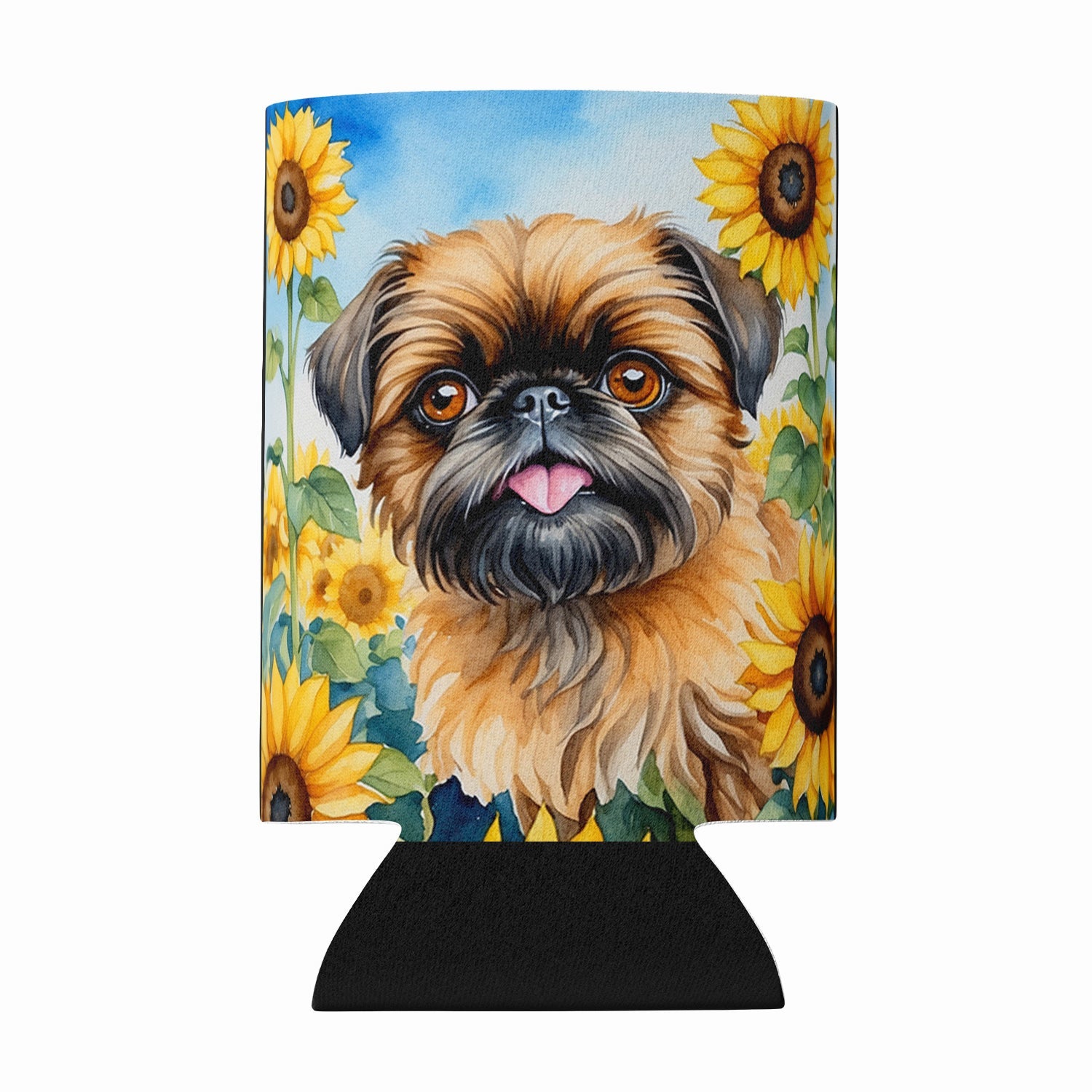 Brussels Griffon in Sunflowers Can or Bottle Hugger Cooler Sleeve for Standard 12 oz Cans, Insulated Foam Beer & Soda Can Hugger Reusable