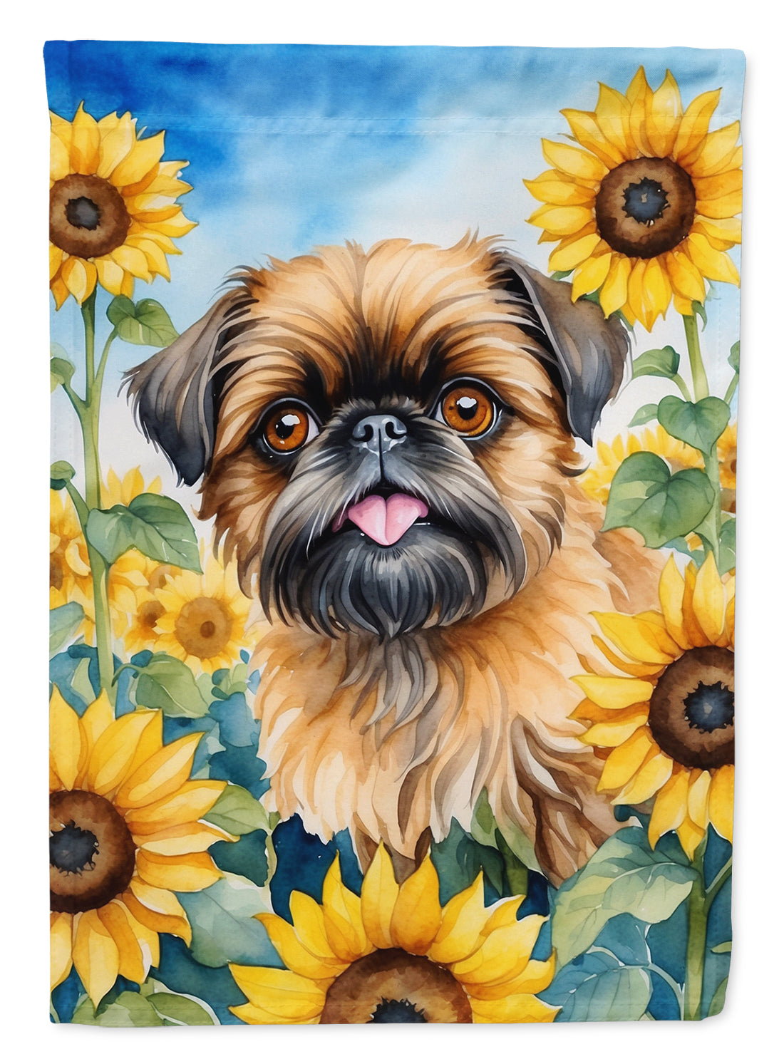 Brussels Griffon in Sunflowers House Flag 28x40 Porch Sleeve Pole Decorative Outside Yard Banner Artwork Wall Hanging, Polyester