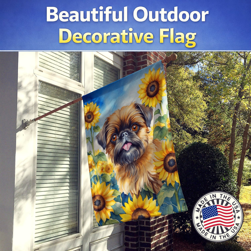 Brussels Griffon in Sunflowers House Flag 28x40 Porch Sleeve Pole Decorative Outside Yard Banner Artwork Wall Hanging, Polyester