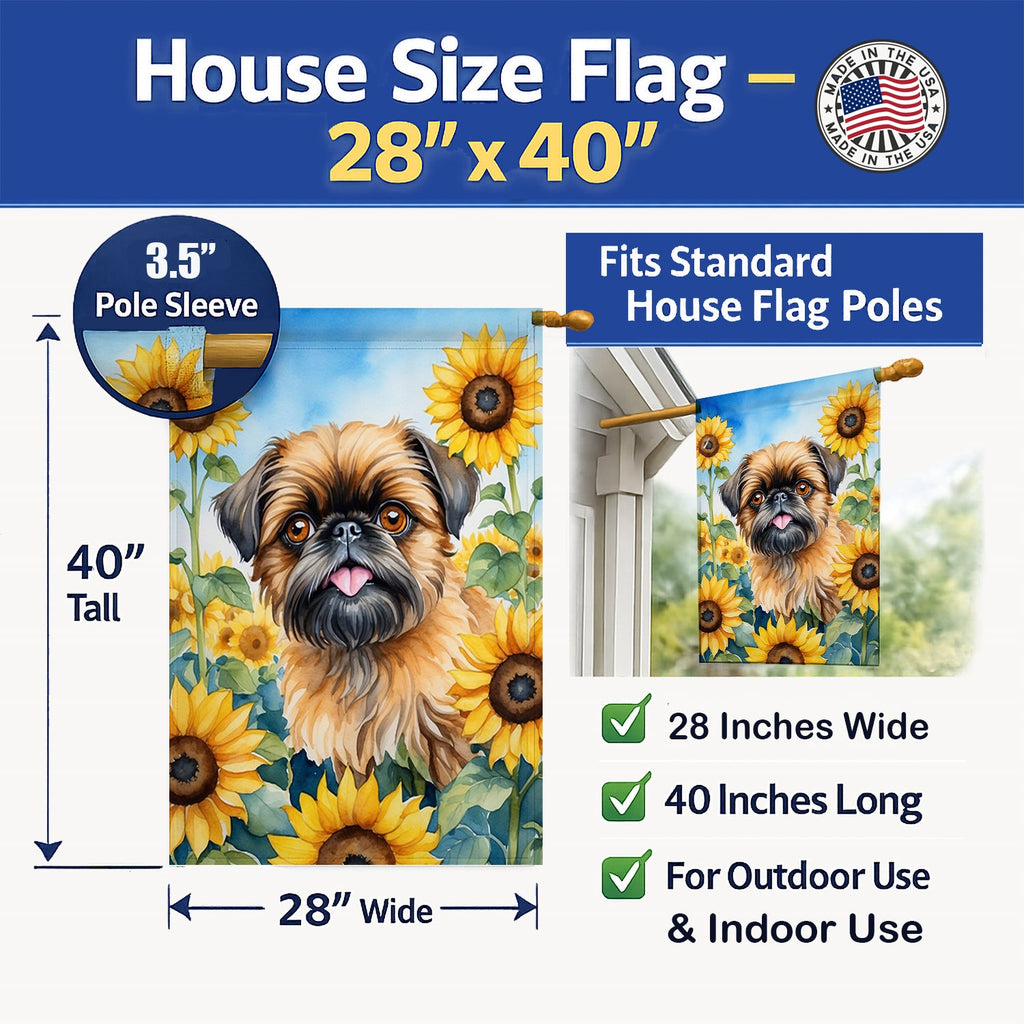 Brussels Griffon in Sunflowers House Flag 28x40 Porch Sleeve Pole Decorative Outside Yard Banner Artwork Wall Hanging, Polyester