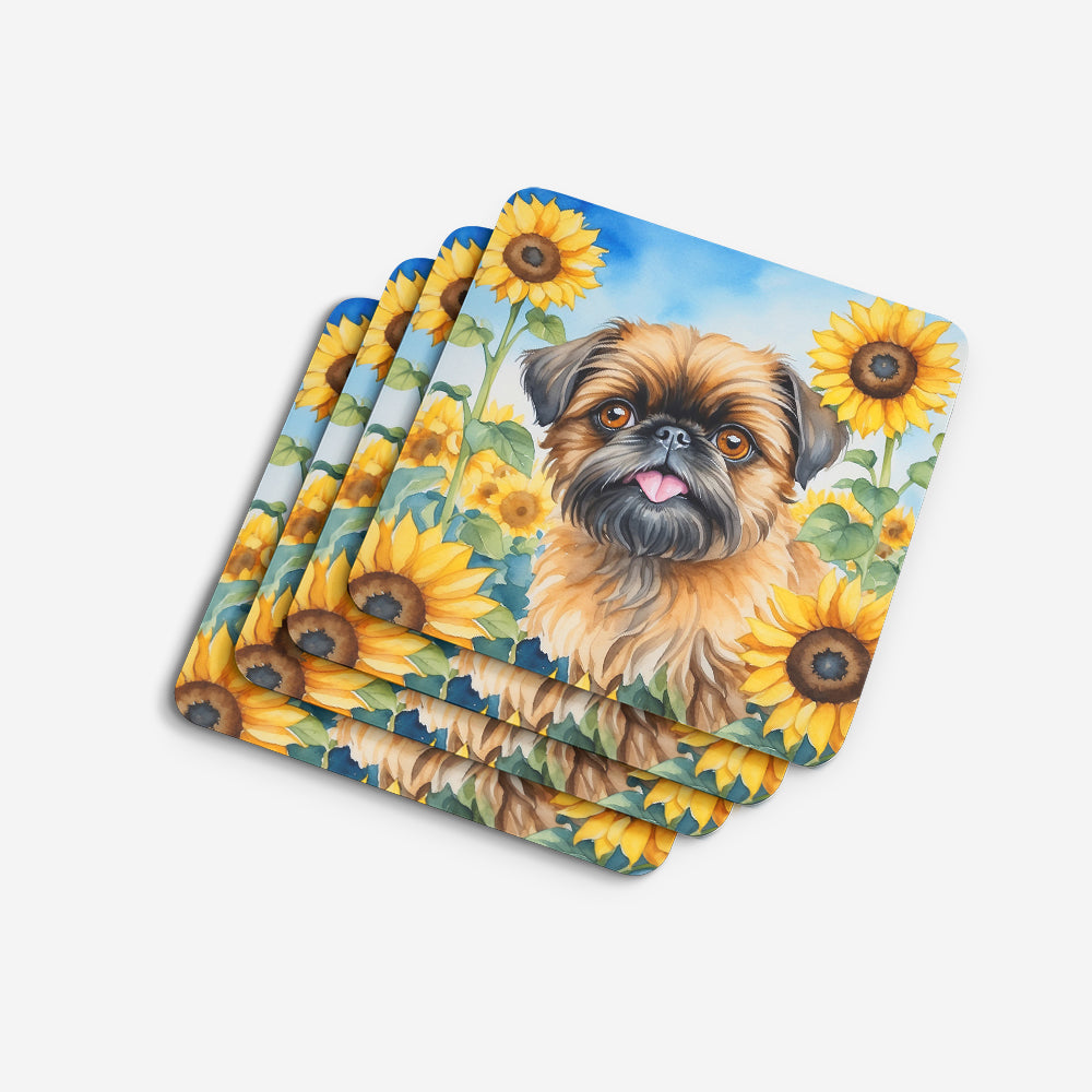 Brussels Griffon in Sunflowers Foam Coasters Set of 4 Cup Coasters for Indoor Outdoor, Tabletop Protection, Anti Slip, Mouse pad Material