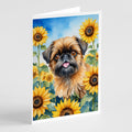 Brussels Griffon in Sunflowers Greeting Cards Pack of 8 Blank Cards with Envelopes Whimsical A7 Size 5x7