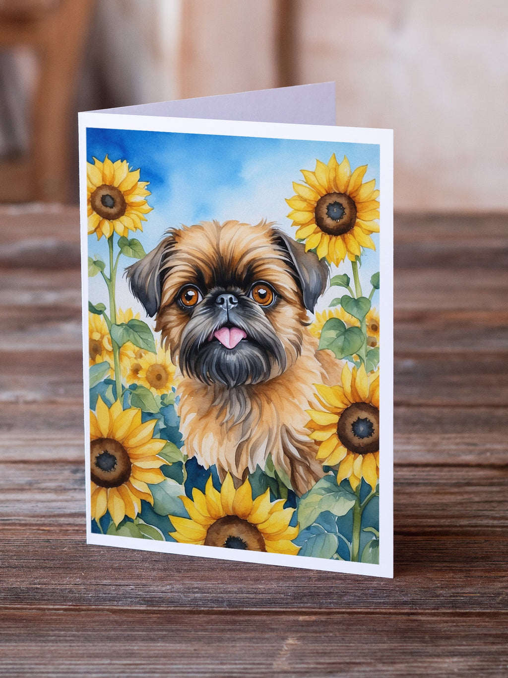 Brussels Griffon in Sunflowers Greeting Cards Pack of 8 Blank Cards with Envelopes Whimsical A7 Size 5x7