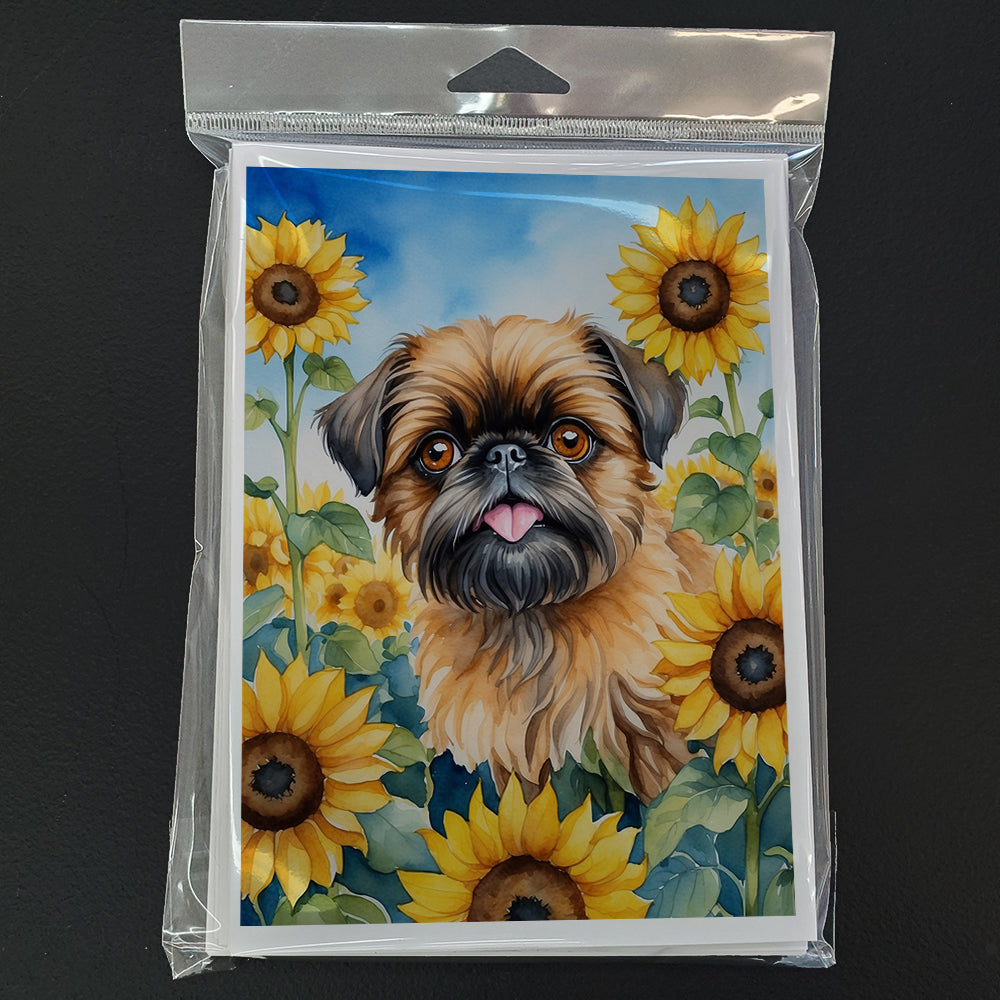 Brussels Griffon in Sunflowers Greeting Cards Pack of 8 Blank Cards with Envelopes Whimsical A7 Size 5x7