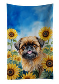 Brussels Griffon in Sunflowers Kitchen Towel Velour Plush Front and Cotton Loop Back Machine Washable