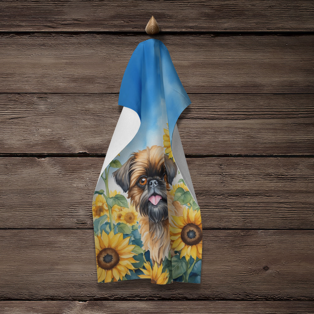 Brussels Griffon in Sunflowers Kitchen Towel Velour Plush Front and Cotton Loop Back Machine Washable