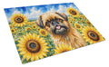 Brussels Griffon in Sunflowers Cutting Board Tempered Glass Kitchen Cutting Surface, Heat Resistant Chopping Board with Non-Slip Feet, Decorative Food Prep & Serving