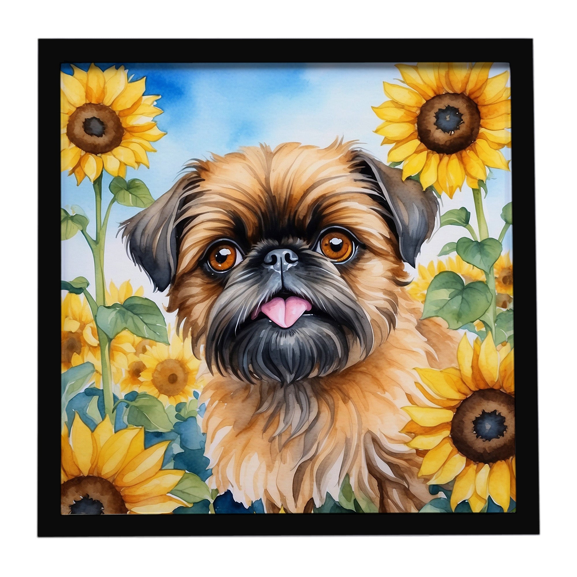 Brussels Griffon in Sunflowers Framed Metal Print Bathroom, Kitchen, Office, Home Decor Wall Art Ready to Hang, Square, 8X8
