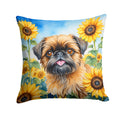 Brussels Griffon in Sunflowers Decorative Throw Pillow 14x14 Indoor Outdoor Accent Cushion, Fabric Cover with Insert for Sofa, Bed, Porch & Living Room
