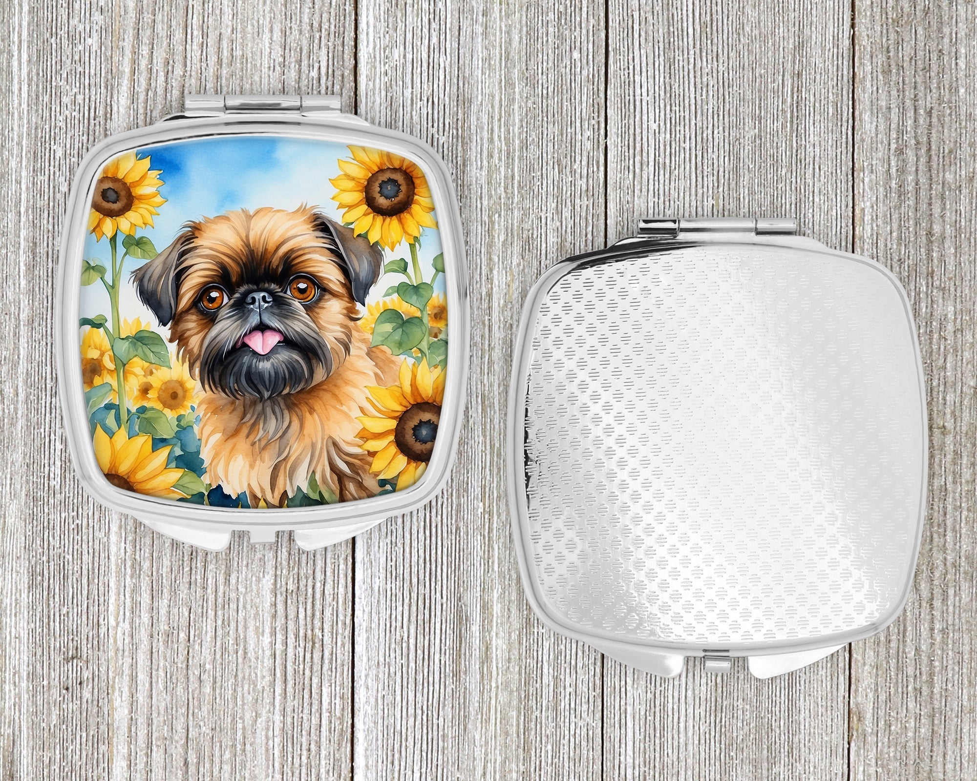 Brussels Griffon in Sunflowers Compact Mirror Decorative Travel Makeup Mirror for Women Girls Gifts Pocket Makeup Mirror Folding Handheld
