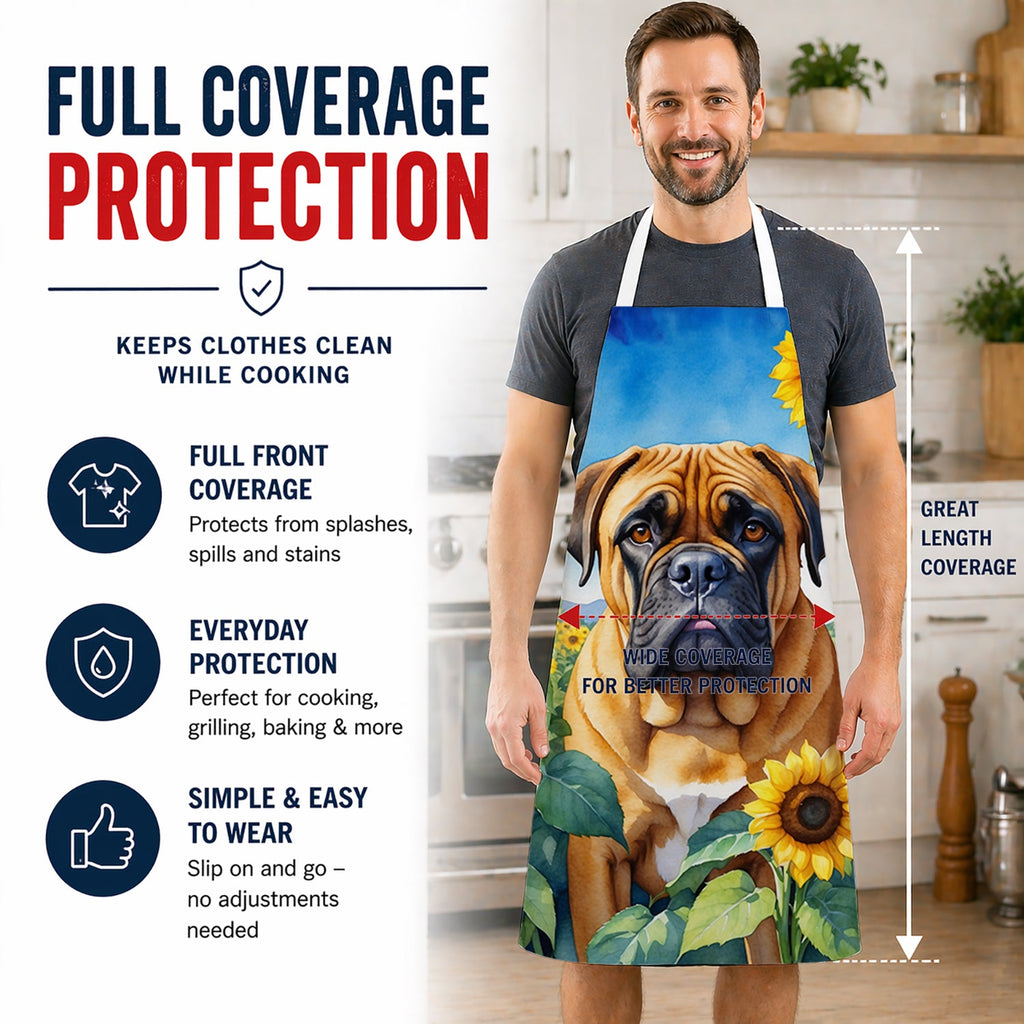 Bullmastiff in Sunflowers Apron Cooking Kitchen Server Baking Crafts Gardening for Adult Women Men, Unisex, Large, Multicolor