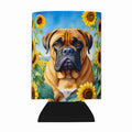 Bullmastiff in Sunflowers Can or Bottle Hugger Cooler Sleeve for Standard 12 oz Cans, Insulated Foam Beer & Soda Can Hugger Reusable