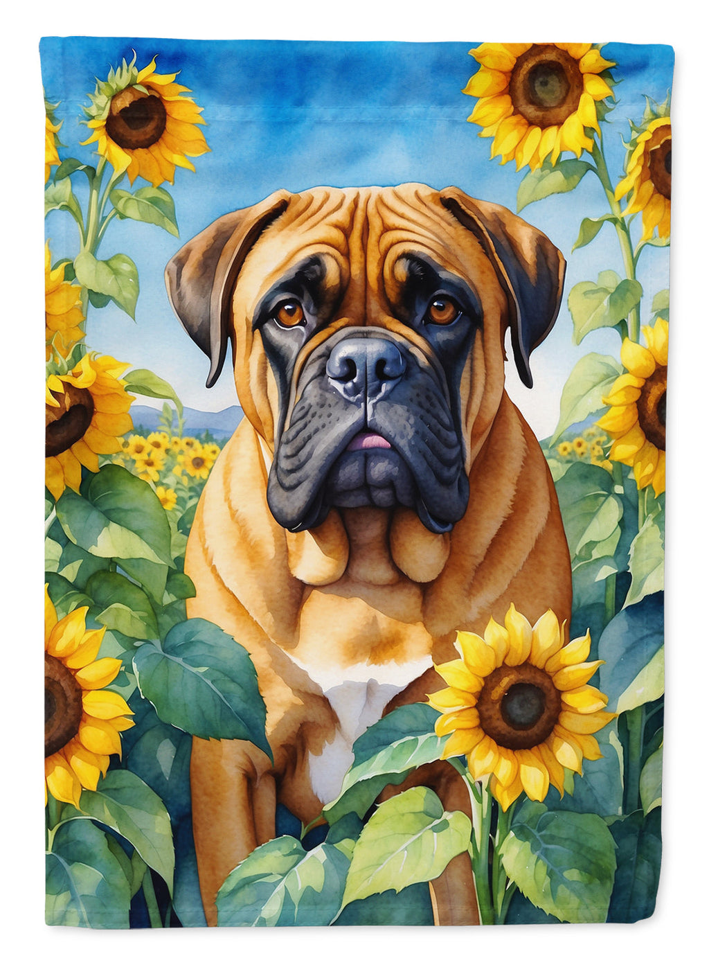 Bullmastiff in Sunflowers House Flag 28x40 Porch Sleeve Pole Decorative Outside Yard Banner Artwork Wall Hanging, Polyester