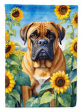 Bullmastiff in Sunflowers House Flag 28x40 Porch Sleeve Pole Decorative Outside Yard Banner Artwork Wall Hanging, Polyester