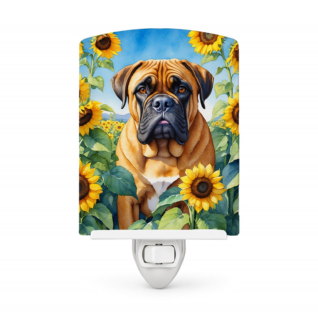 Bullmastiff in Sunflowers Ceramic Night Light Compact, UL-Certified, Ideal for Bedroom, Bathroom, Nursery, Hallway, Kitchen, 6x4x3, Multicolor