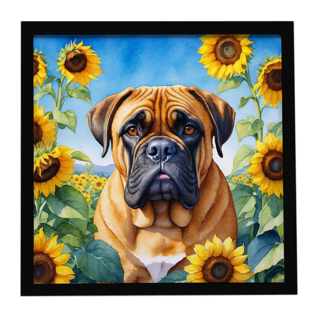Bullmastiff in Sunflowers Framed Metal Print Bathroom, Kitchen, Office, Home Decor Wall Art Ready to Hang, Square, 8X8