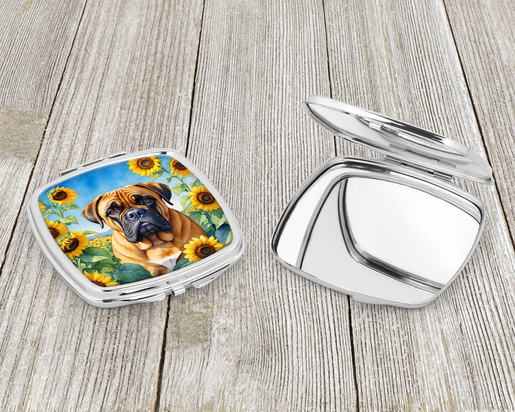 Bullmastiff in Sunflowers Compact Mirror Decorative Travel Makeup Mirror for Women Girls Gifts Pocket Makeup Mirror Folding Handheld