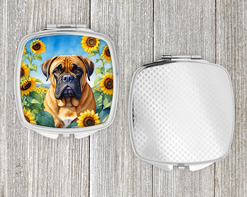 Bullmastiff in Sunflowers Compact Mirror Decorative Travel Makeup Mirror for Women Girls Gifts Pocket Makeup Mirror Folding Handheld