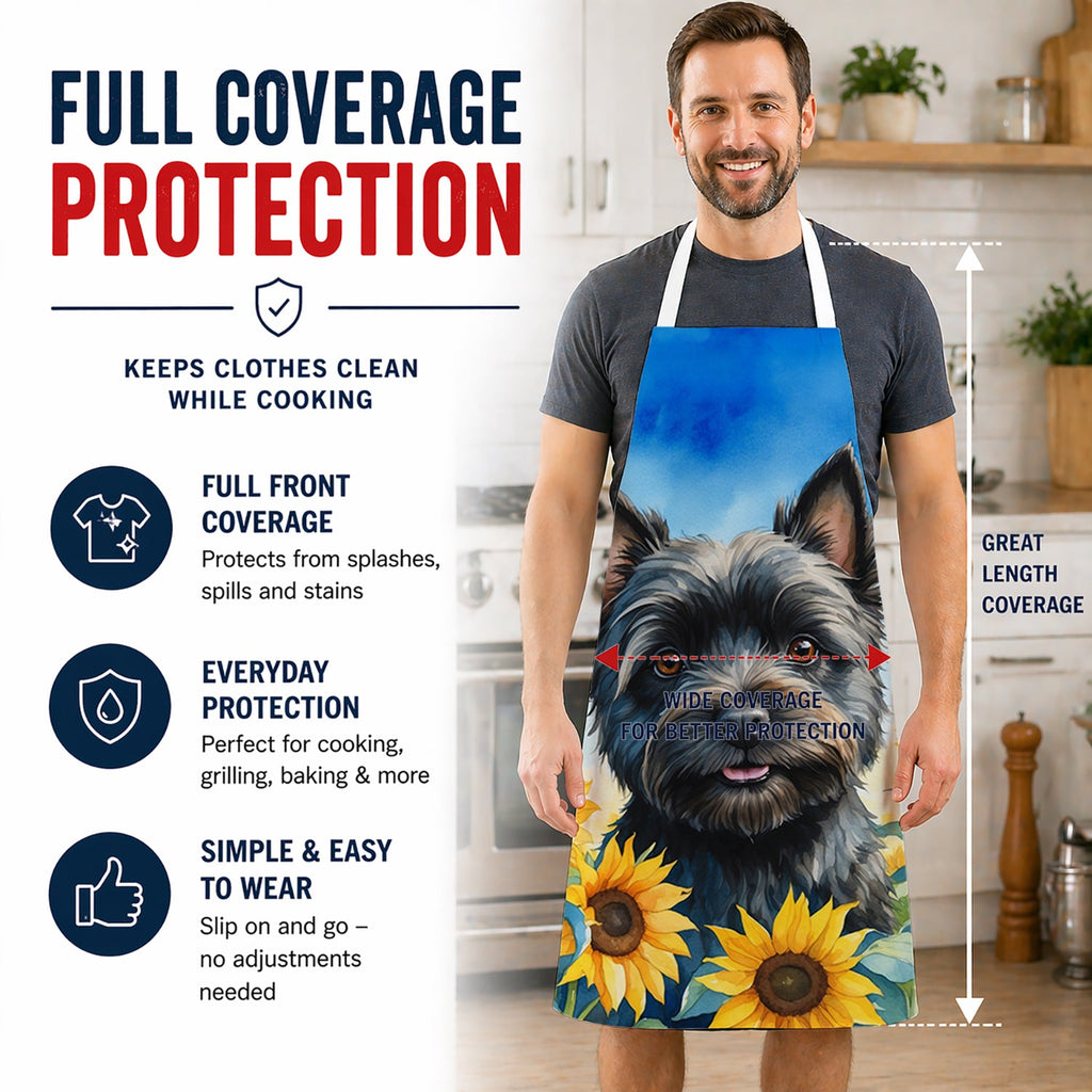 Cairn Terrier in Sunflowers Apron Cooking Kitchen Server Baking Crafts Gardening for Adult Women Men, Unisex, Large, Multicolor