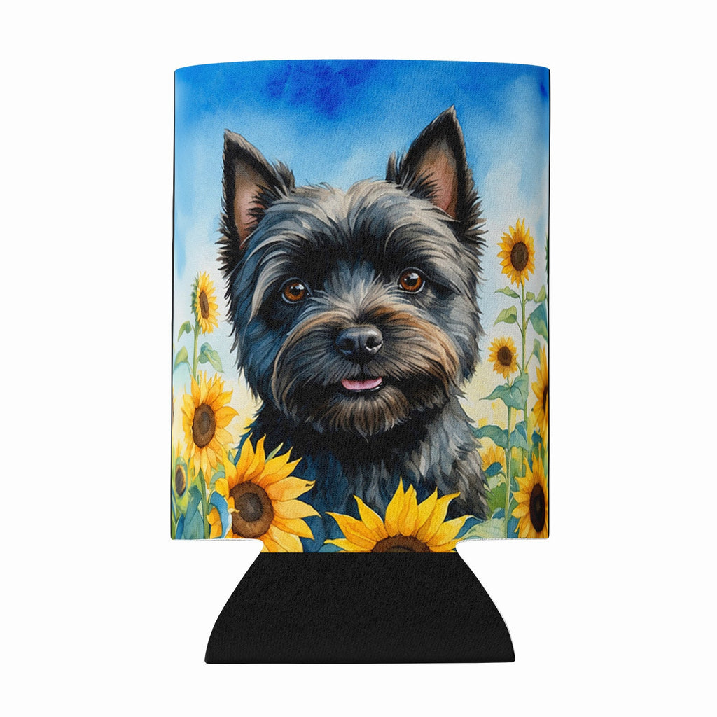 Cairn Terrier in Sunflowers Can or Bottle Hugger Cooler Sleeve for Standard 12 oz Cans, Insulated Foam Beer & Soda Can Hugger Reusable