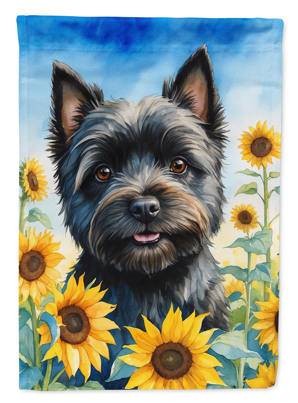 Cairn Terrier in Sunflowers House Flag 28x40 Porch Sleeve Pole Decorative Outside Yard Banner Artwork Wall Hanging, Polyester