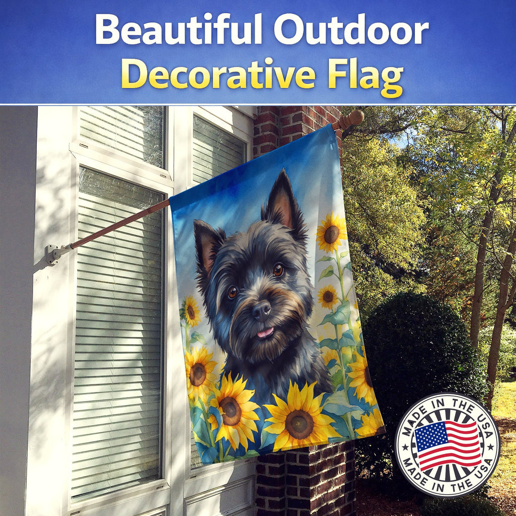 Cairn Terrier in Sunflowers House Flag 28x40 Porch Sleeve Pole Decorative Outside Yard Banner Artwork Wall Hanging, Polyester