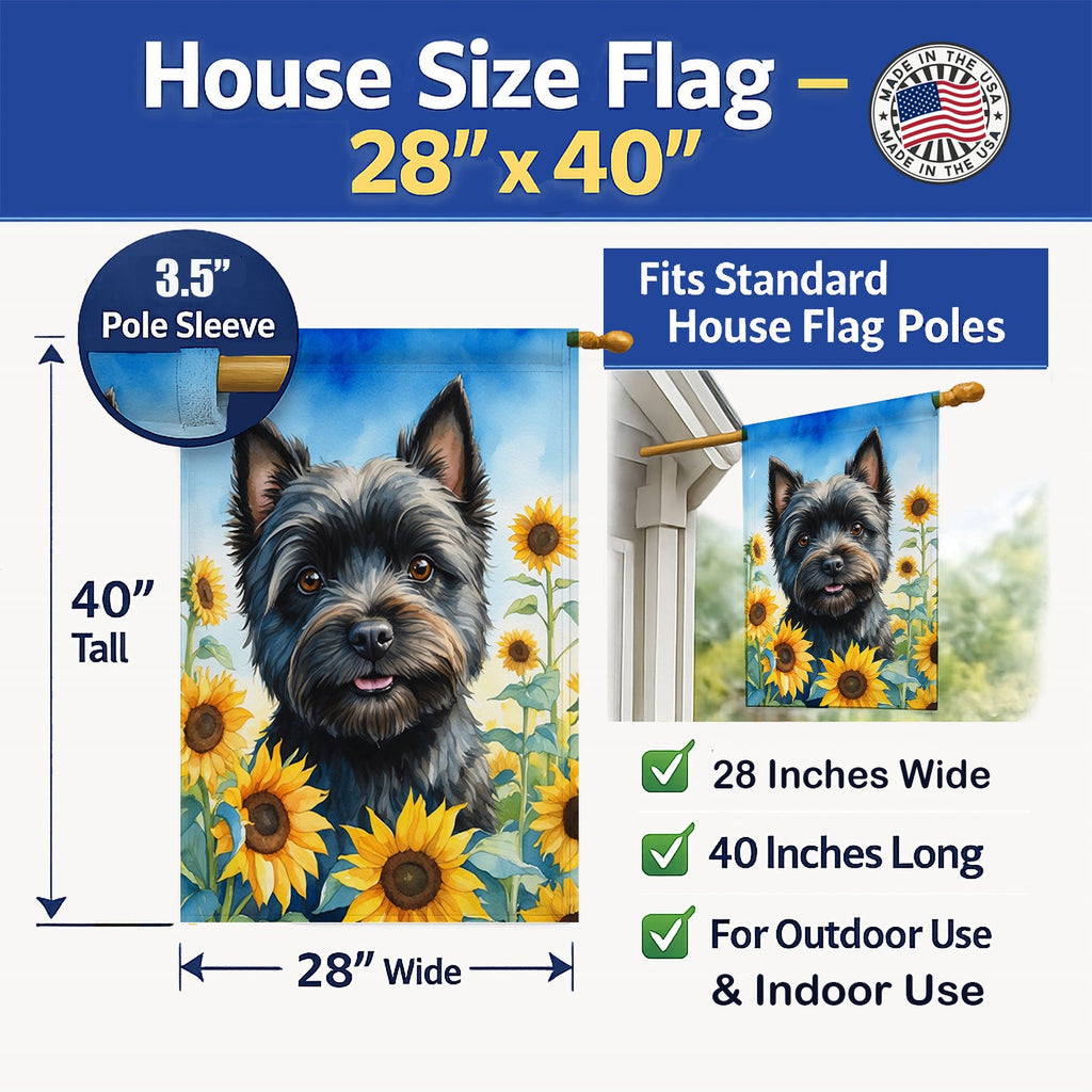 Cairn Terrier in Sunflowers House Flag 28x40 Porch Sleeve Pole Decorative Outside Yard Banner Artwork Wall Hanging, Polyester