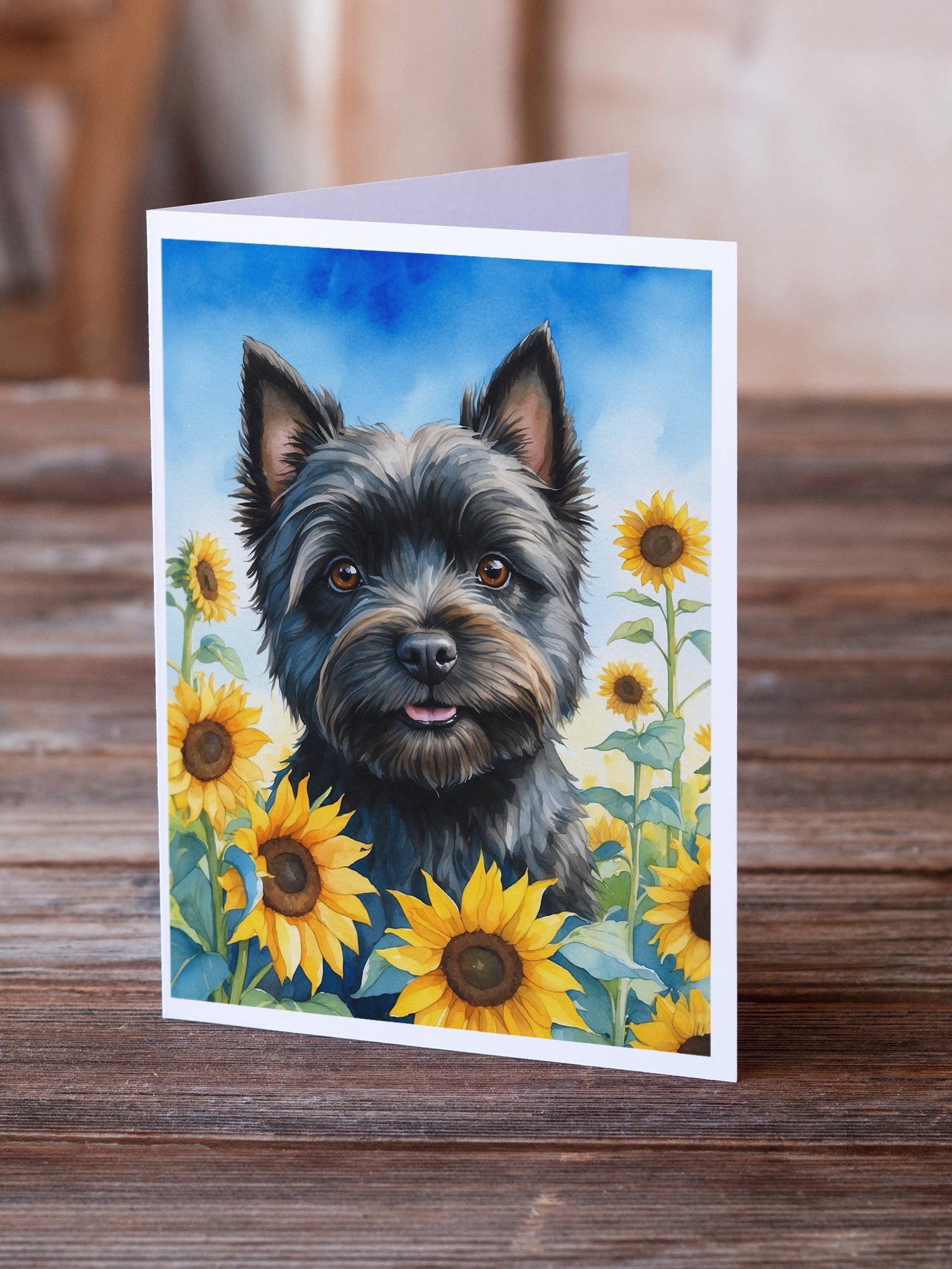 Cairn Terrier in Sunflowers Greeting Cards Pack of 8 Blank Cards with Envelopes Whimsical A7 Size 5x7
