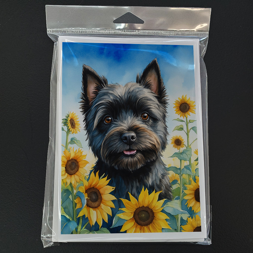Cairn Terrier in Sunflowers Greeting Cards Pack of 8 Blank Cards with Envelopes Whimsical A7 Size 5x7
