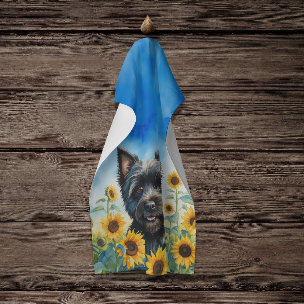 Cairn Terrier in Sunflowers Kitchen Towel Velour Plush Front and Cotton Loop Back Machine Washable