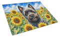 Cairn Terrier in Sunflowers Cutting Board Tempered Glass Kitchen Cutting Surface, Heat Resistant Chopping Board with Non-Slip Feet, Decorative Food Prep & Serving