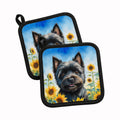 Cairn Terrier in Sunflowers Pot Holder Set of 2 Heat Resistant Quilted Hot Pads 7.5 x 7.5 Inch, Insulated Kitchen Trivets for Cooking & Baking
