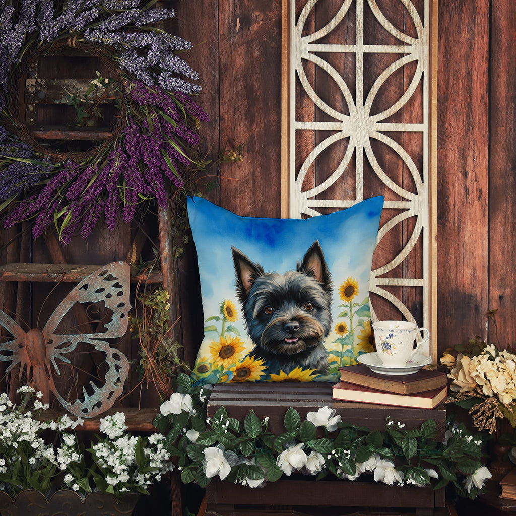 Cairn Terrier in Sunflowers Decorative Throw Pillow 14x14 Indoor Outdoor Accent Cushion, Fabric Cover with Insert for Sofa, Bed, Porch & Living Room