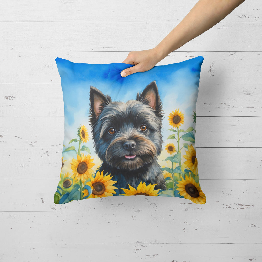 Cairn Terrier in Sunflowers Decorative Throw Pillow 18x18 Indoor Outdoor Accent Cushion, Fabric Cover with Insert for Sofa, Bed, Porch & Living Room
