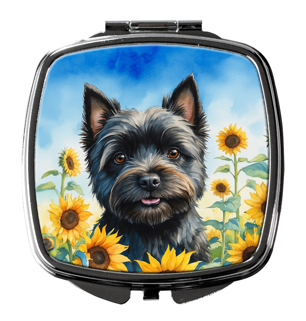 Cairn Terrier in Sunflowers Compact Mirror Decorative Travel Makeup Mirror for Women Girls Gifts Pocket Makeup Mirror Folding Handheld