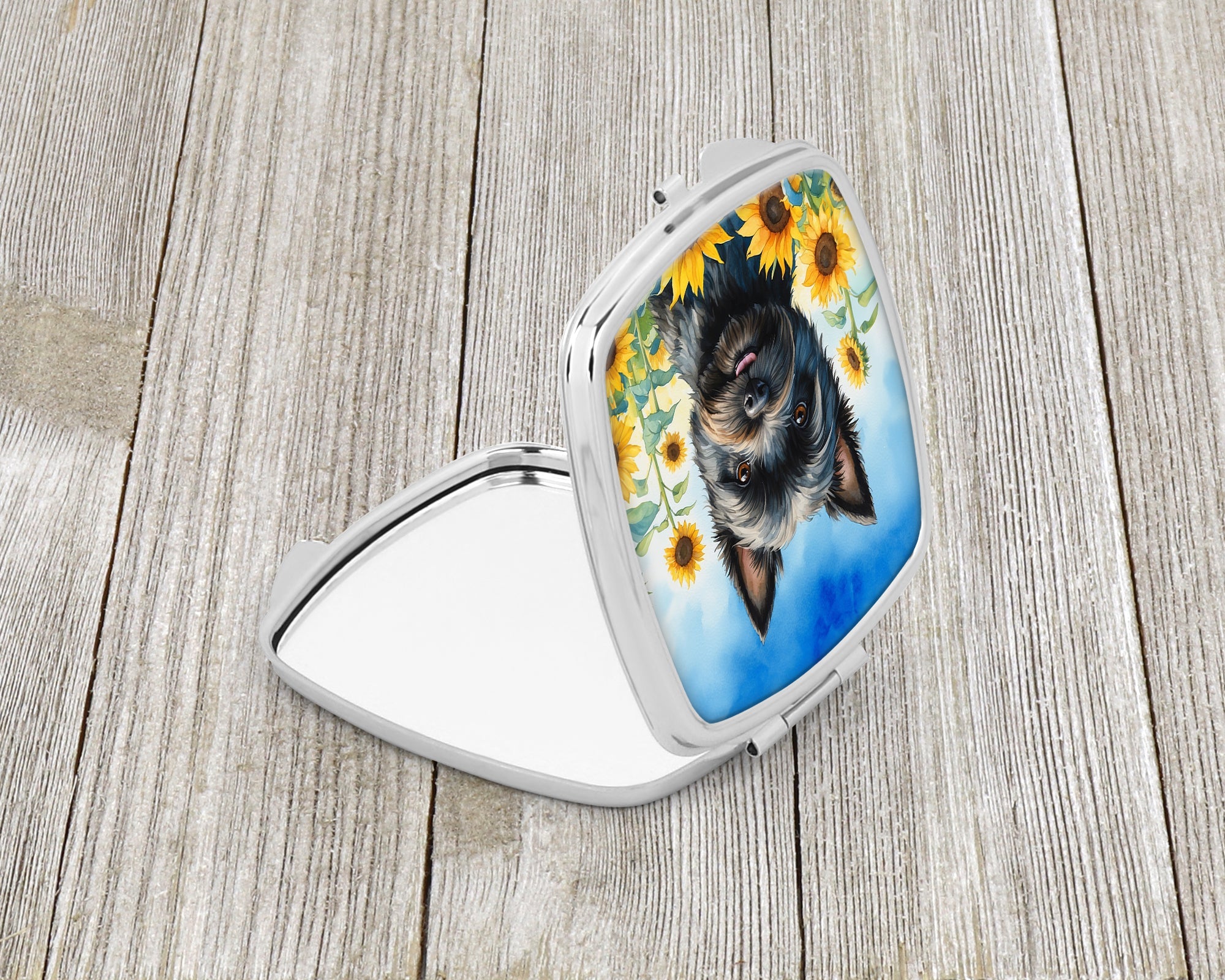 Cairn Terrier in Sunflowers Compact Mirror Decorative Travel Makeup Mirror for Women Girls Gifts Pocket Makeup Mirror Folding Handheld