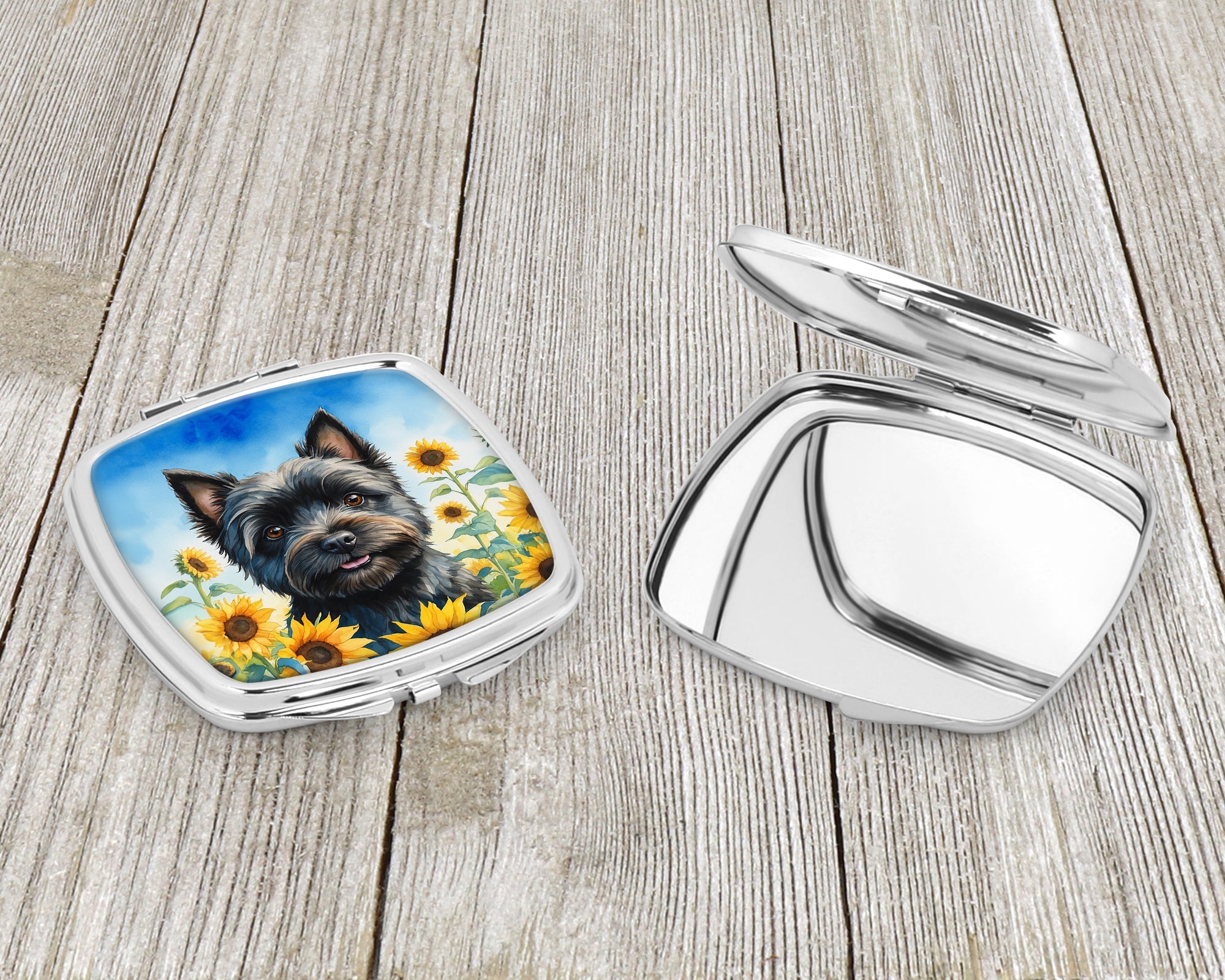 Cairn Terrier in Sunflowers Compact Mirror Decorative Travel Makeup Mirror for Women Girls Gifts Pocket Makeup Mirror Folding Handheld