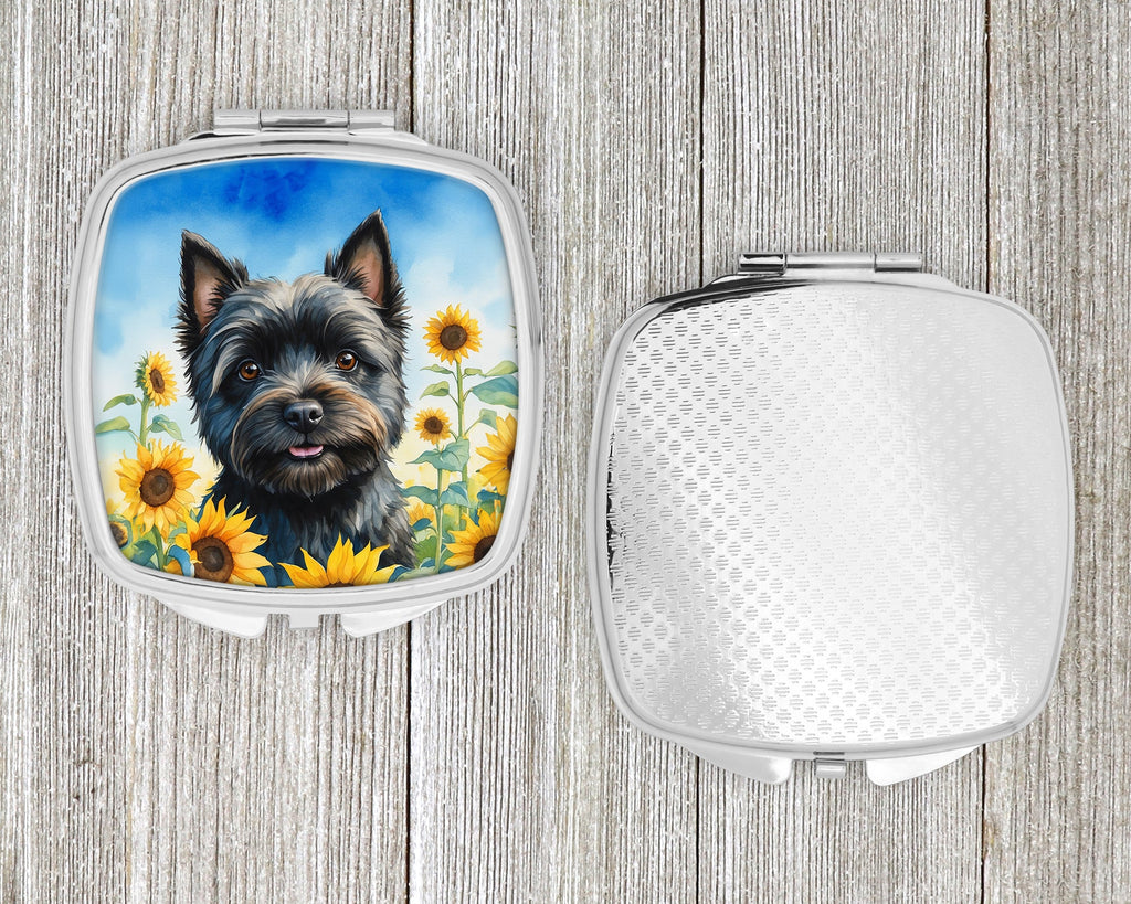 Cairn Terrier in Sunflowers Compact Mirror Decorative Travel Makeup Mirror for Women Girls Gifts Pocket Makeup Mirror Folding Handheld