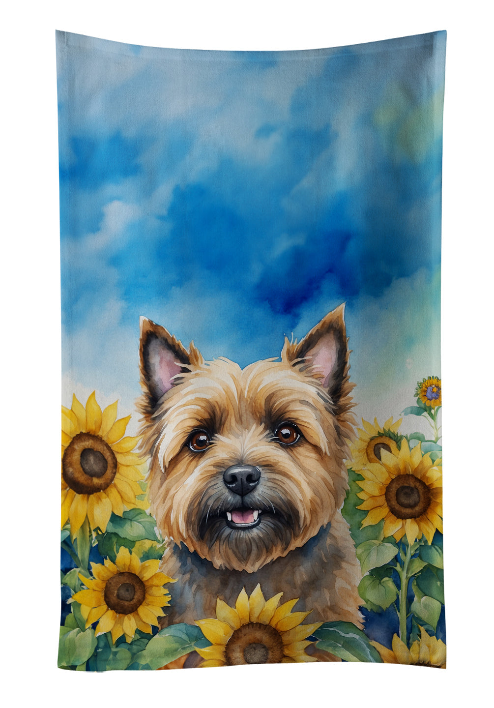 Cairn Terrier in Sunflowers Kitchen Towel Velour Plush Front and Cotton Loop Back Machine Washable