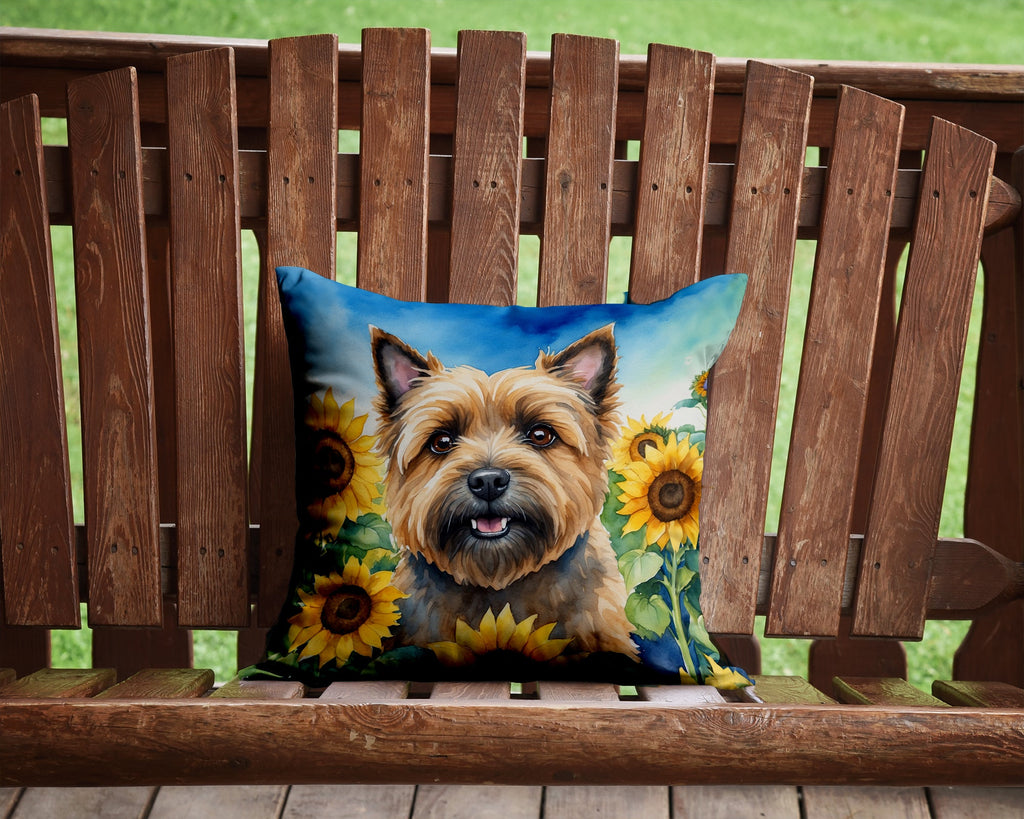 Cairn Terrier in Sunflowers Decorative Throw Pillow 14x14 Indoor Outdoor Accent Cushion, Fabric Cover with Insert for Sofa, Bed, Porch & Living Room