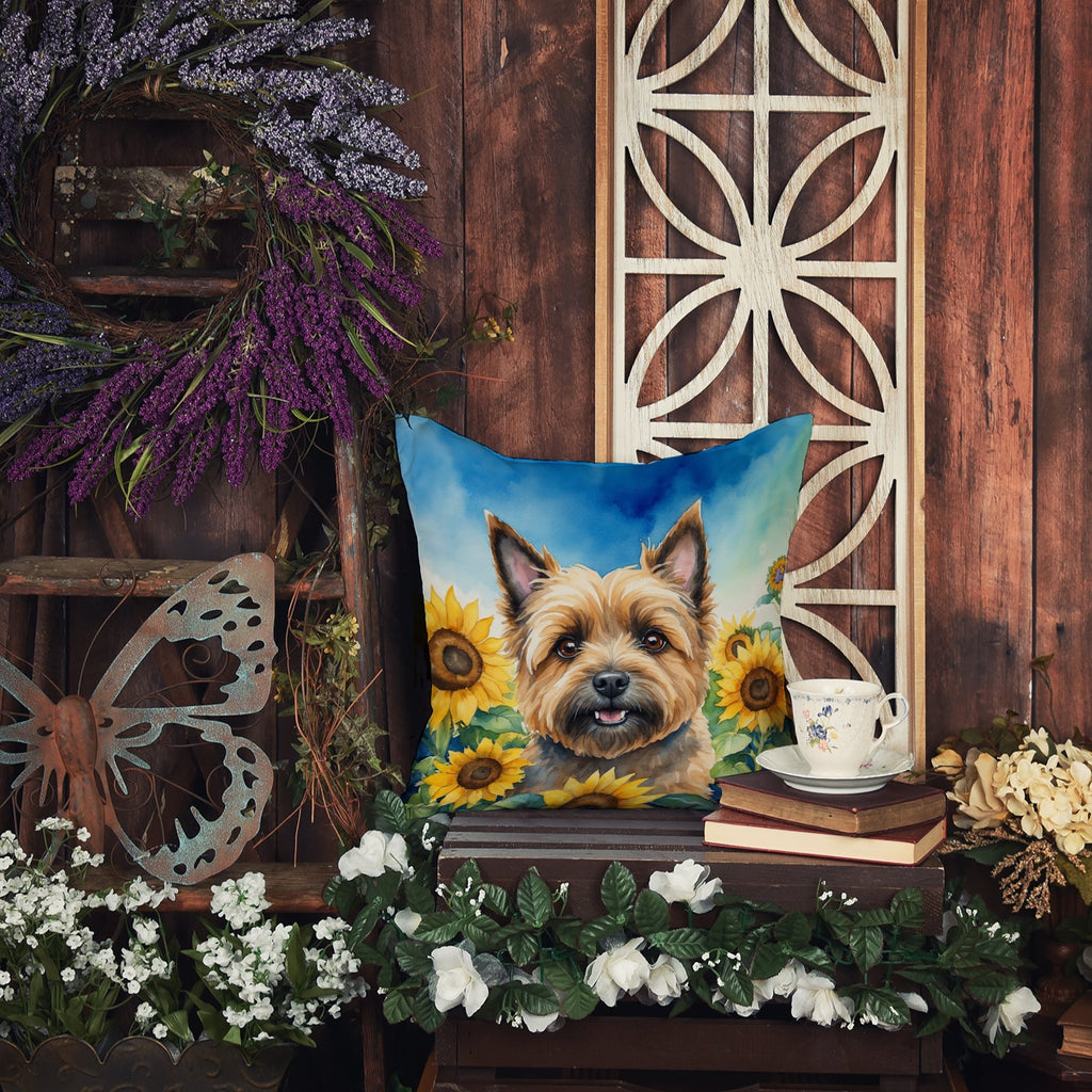 Cairn Terrier in Sunflowers Decorative Throw Pillow 14x14 Indoor Outdoor Accent Cushion, Fabric Cover with Insert for Sofa, Bed, Porch & Living Room