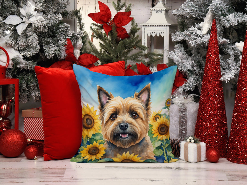 Cairn Terrier in Sunflowers Decorative Throw Pillow 14x14 Indoor Outdoor Accent Cushion, Fabric Cover with Insert for Sofa, Bed, Porch & Living Room