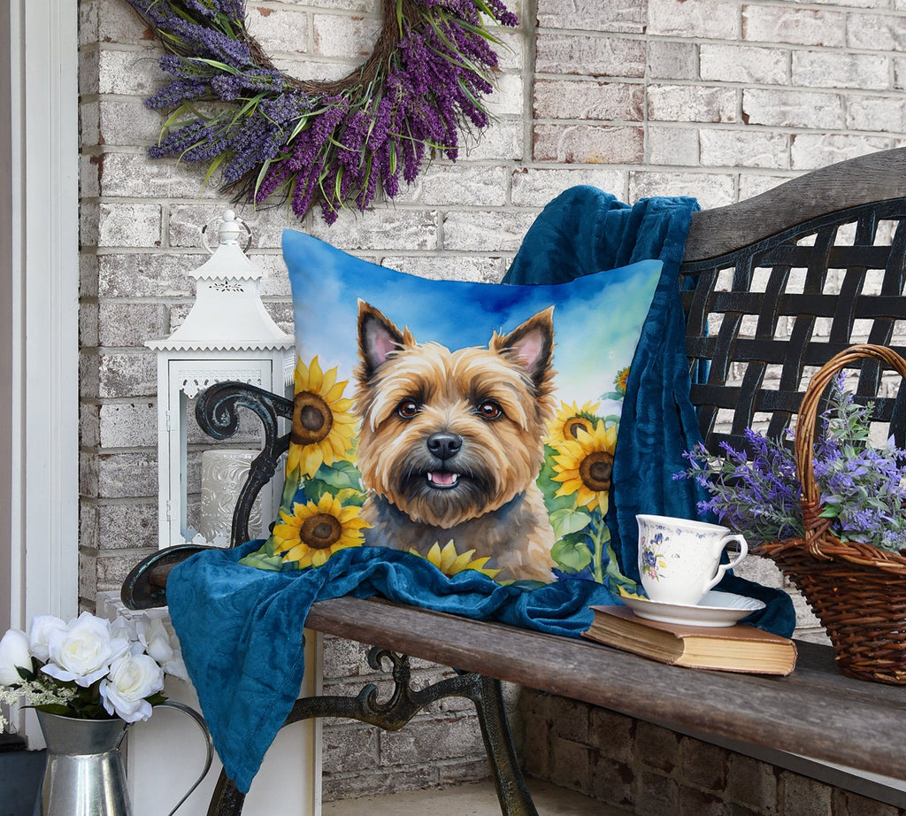 Cairn Terrier in Sunflowers Decorative Throw Pillow 18x18 Indoor Outdoor Accent Cushion, Fabric Cover with Insert for Sofa, Bed, Porch & Living Room